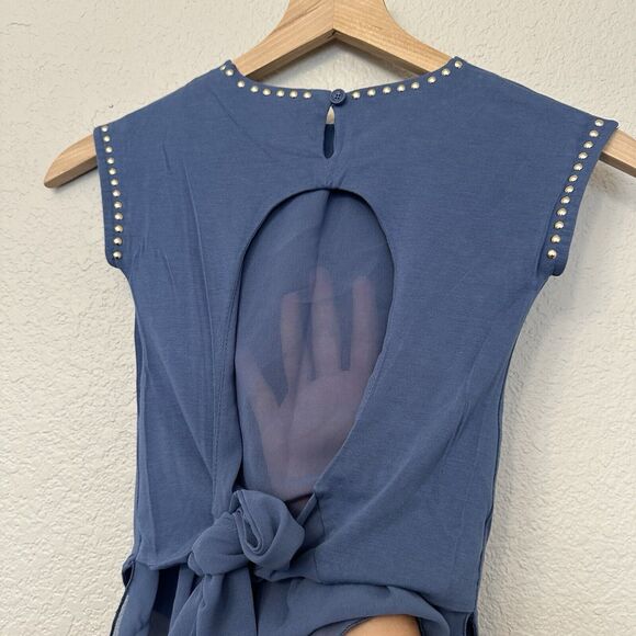 My TwinSet Simona Barbieri Blue Top Sheer Studded Blouse Shirt Size XS 6/116 EUC - Picture 5 of 7